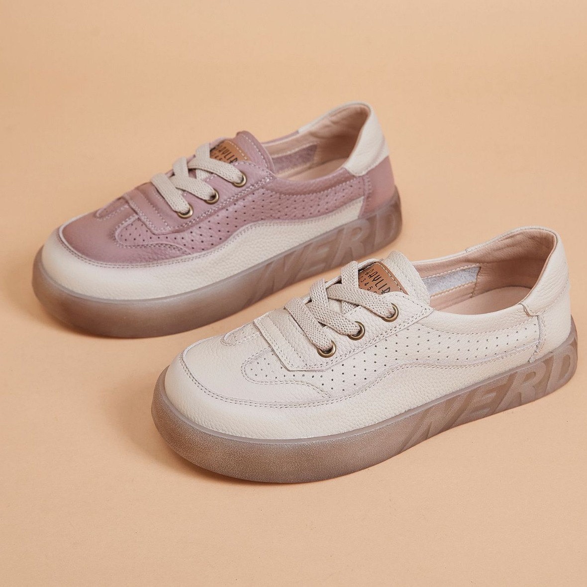 2024 new spring and summer head layer cowhide shallow mouth single shoes female retro leisure thick bottom jelly bottom hollow lazy shoes