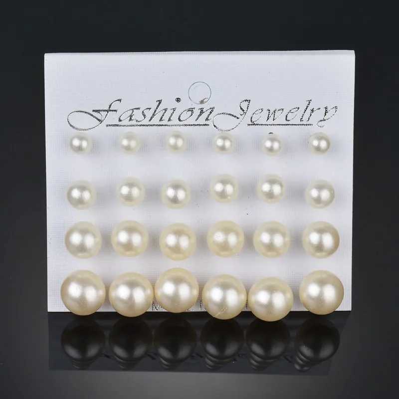 12 pairs of white simulated pearl earrings set suitable for womens jewelry large and small ball earrings Bijouteria Brincos Bijoux W241023