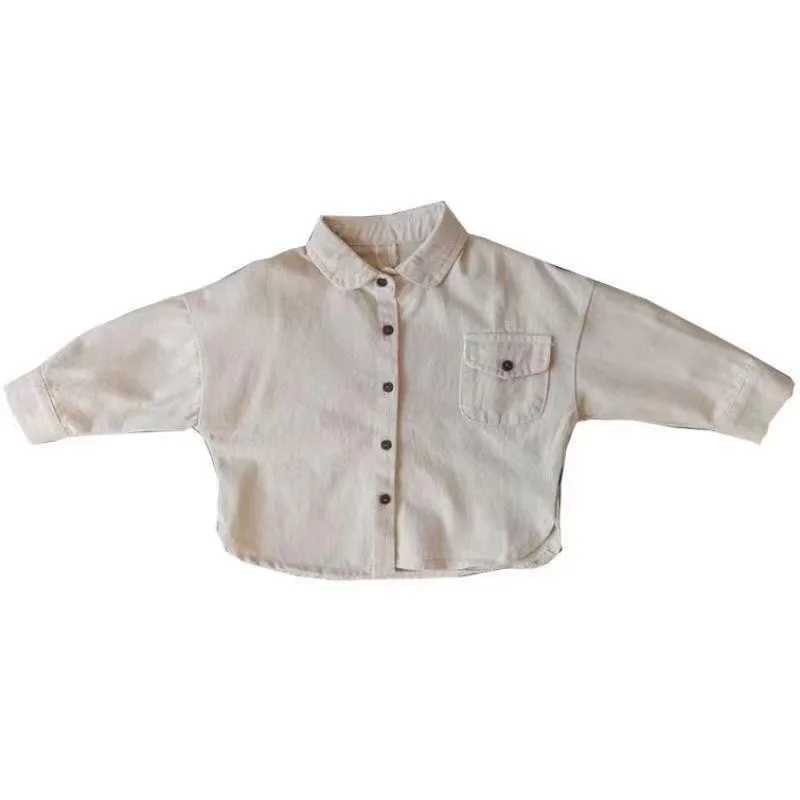 Kid Shirts Children Shirt 2023 Spring and Autumn Boy Korean Version of Retro Solid Color Shirt Baby Casual Long-sleeved Coat Y240906