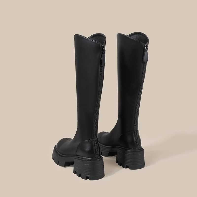 Thick Soled Brown Long Martin Boots Tube Boots For Women Autumn Winter Look Fashion Boots Slim And Elastic V-neck Long Boots High Tube Knight Boots 24