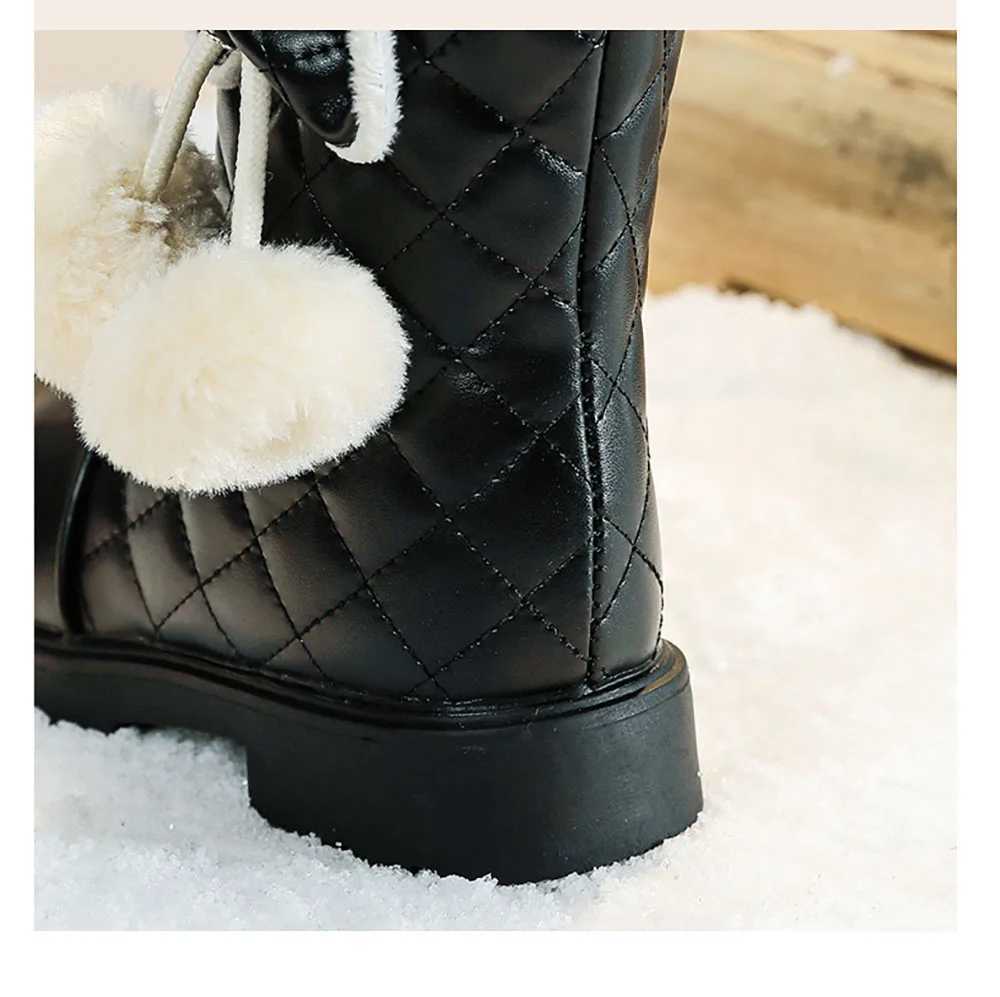 Winter High Boots For Girls Thick Warm Faux Fur Snow Boots Waterproof Platform Teenager Girls Plush Boots Calf Length Footwear M240906