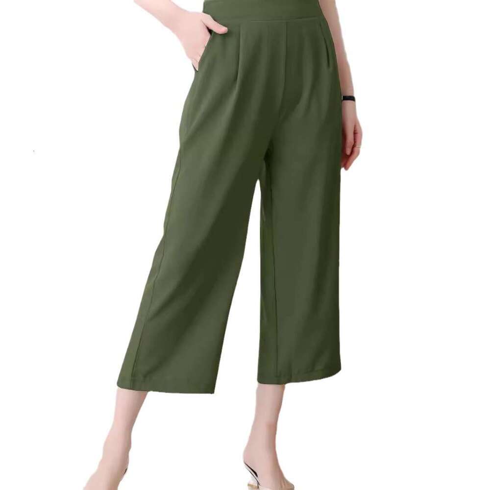 2024 Spring/Summer/Autumn Elastic Wide Leg Women's High Waist Drop Nine Cent Thin Straight Casual Pants