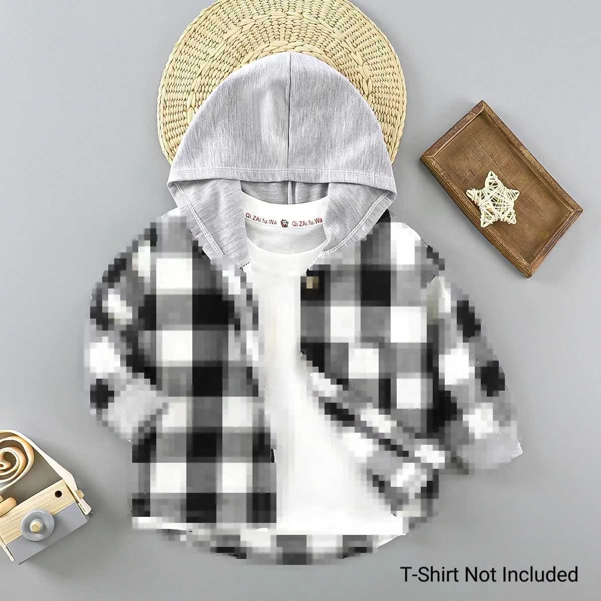 New Childrens Spring And Autumn Shirts Children Boys Hooded Plaid Shirts Baby Girl Long-Sleeved Square Bottoming Jacket Tops Y240906
