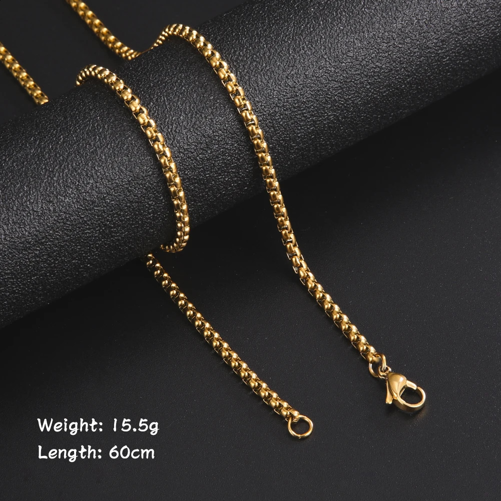Fashion 60cm Long Box Chain Necklace Men Stainless Steel Black Gold Color Link Chains Basic Punk Jewelry Wholesale 240716