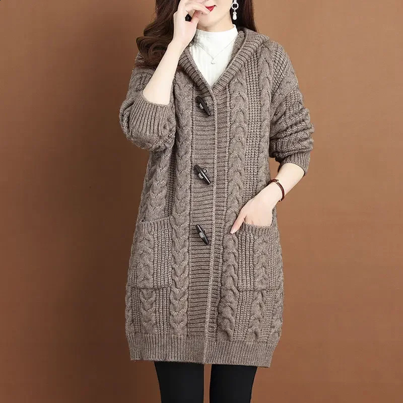 5XL Large Autumn Thick Sweater Fashion Hoodie Knitted Jacket Womens Open V934 240905