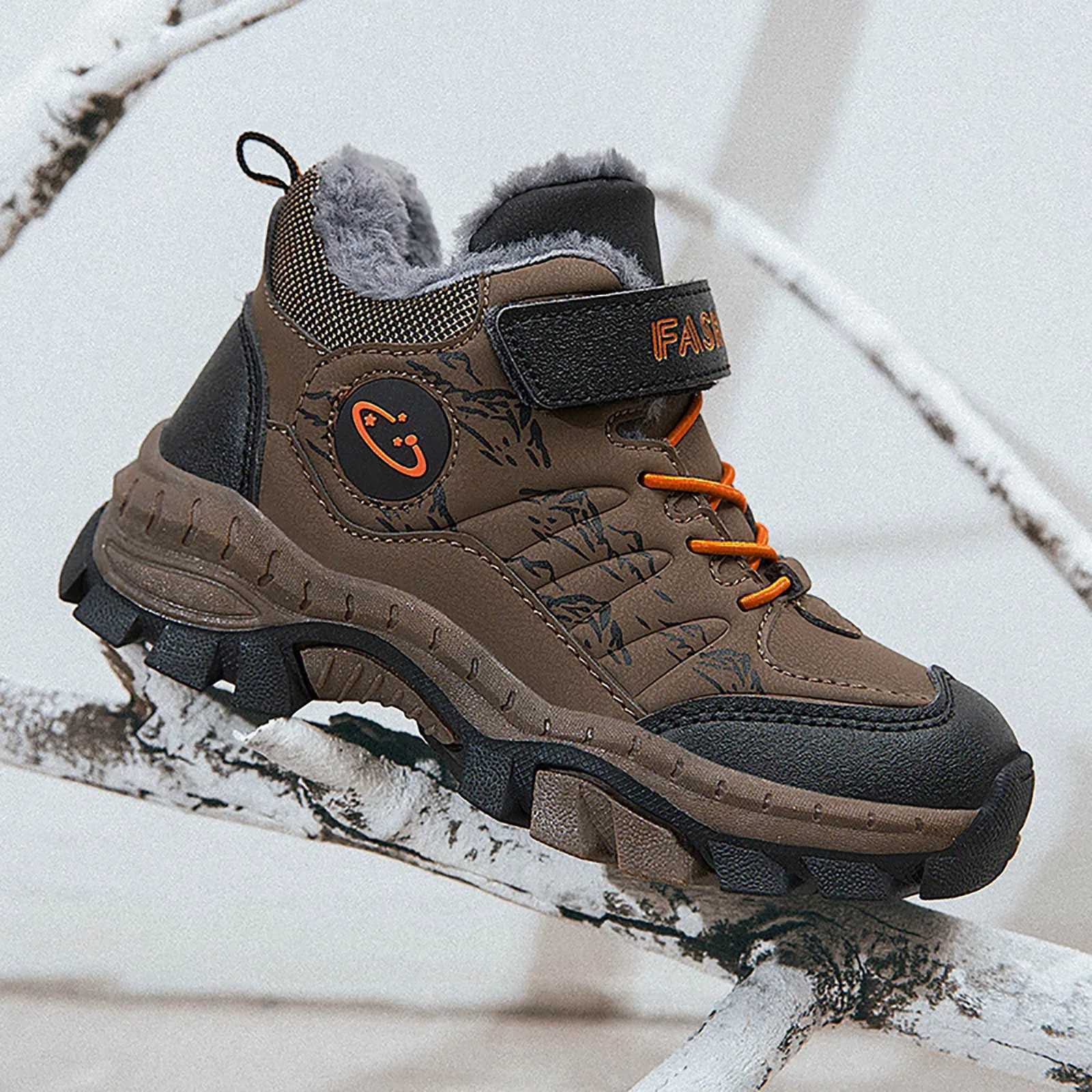 Winter Children Snow Warm Boots Fur Shoes Boys Sneaker Rubber Hiking Shoe Fashion Children Shoes Waterproof Casual Boots Kids M240906