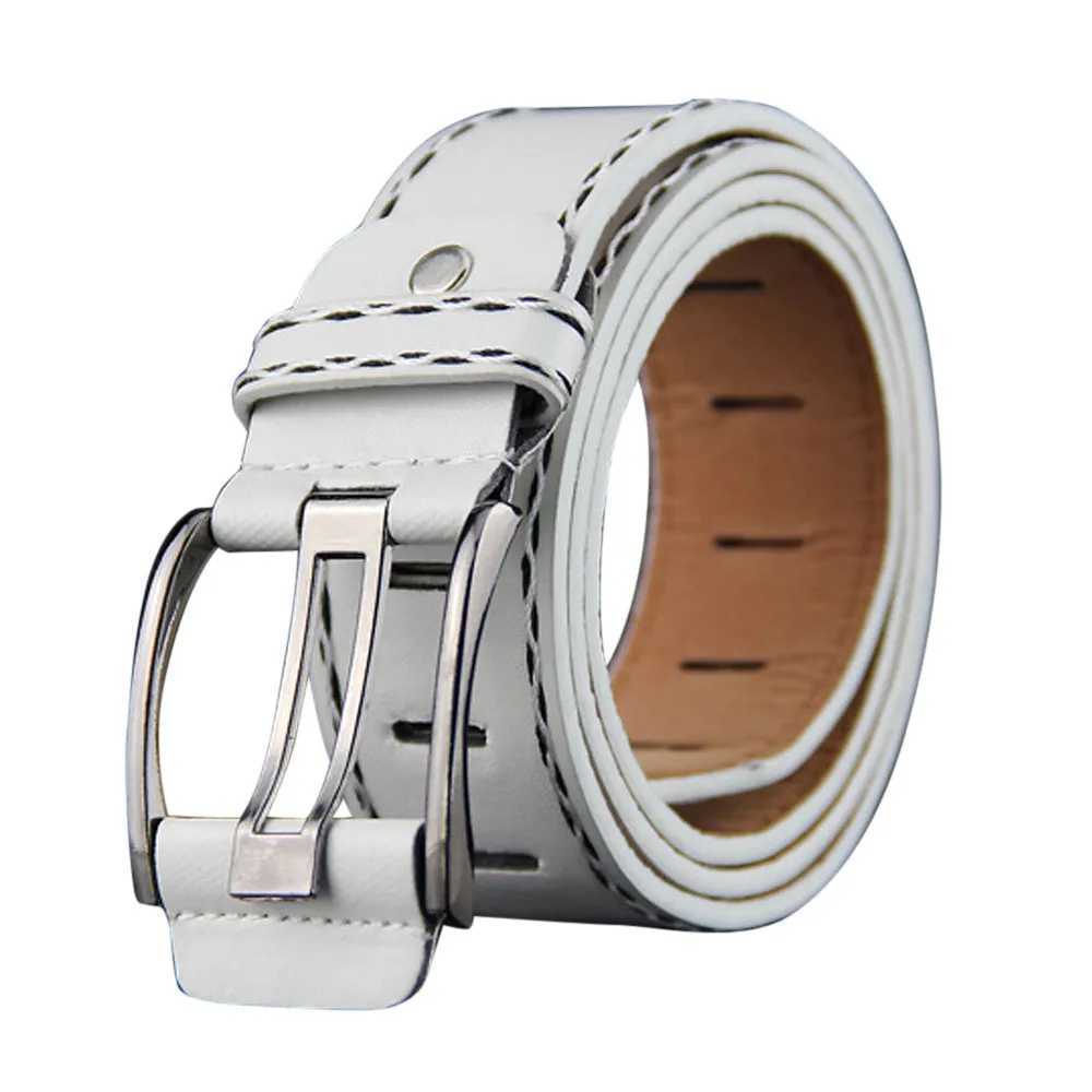 Fashionable mens leather smooth womens buckle belt casual belt womens solid color thin belt W240905