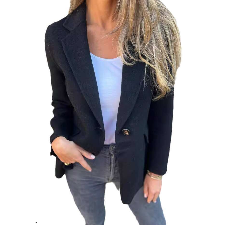 2024 Autumn/Winter Casual Button Solid Color Woolen Coat Jacket