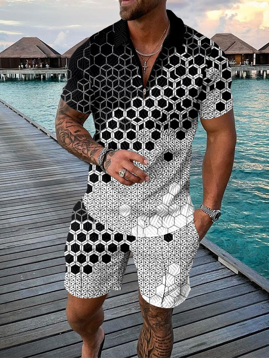 Vintage Printed Tracksuit Mens T-Shirt and Shorts Sets Summer Fashion Cotton Casual Short Sleeve Tees Tracksuits Outdoor Streetwears Male Beach short 