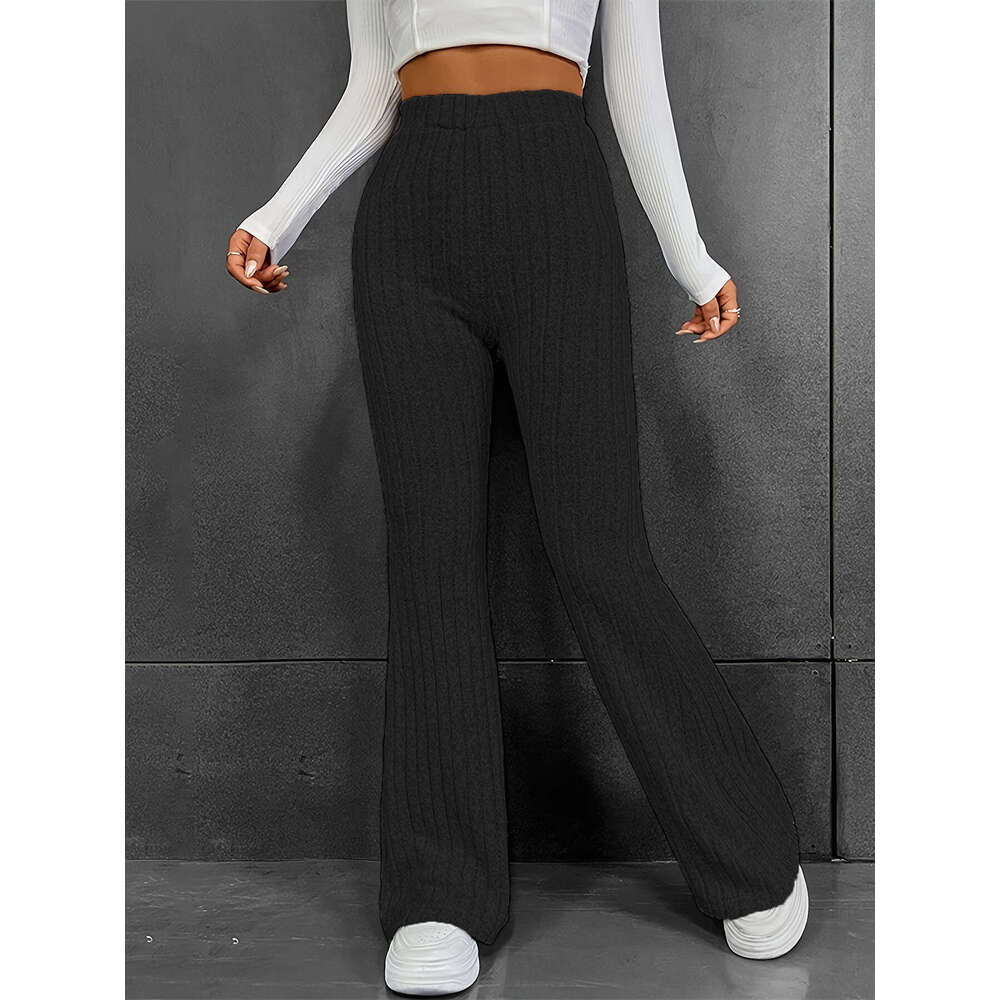 Fashionable casual solid color micro flared high waisted pants for women, slim fit slimming, 2024 autumn and winter new women's clothing