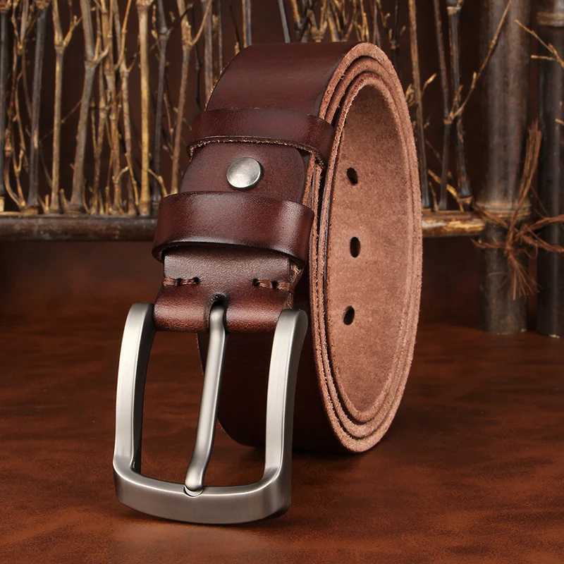3.8CM genuine denim leather belt mens belt mens belt retro pin buckle Ceinture heavy-duty work belt W240905