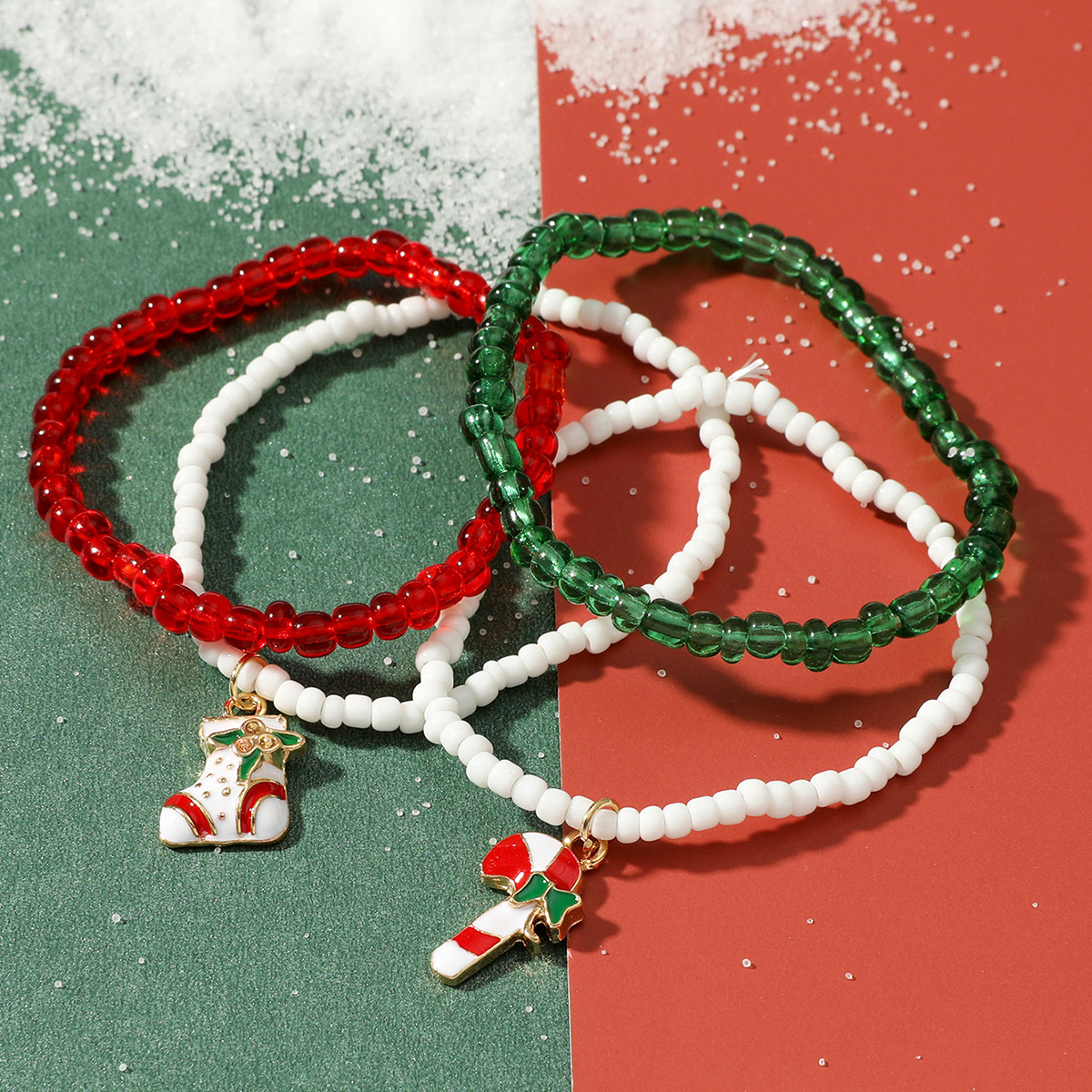 Handmade Colorful Christmas Beaded Bracelet Set - Ornamental Gift for Festivals