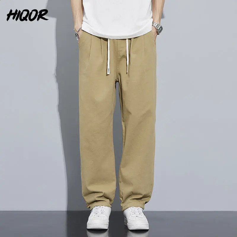 HIQOR 100% cotton lightweight sports pants mens patch work and leisure long jogging Trouser dark light green 240905