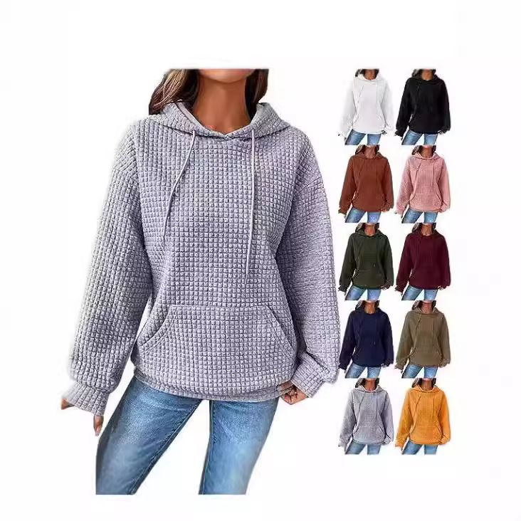 dongdumaoyi 2024 autumn and winter women's clothing new item small grid pocket long sleeved solid color top hoodie for women F0906#38