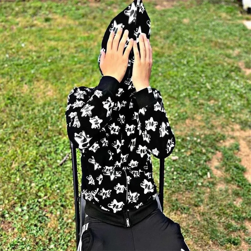 Zipper Hoodie Star Printed Gothic Punk Sweater Mens Hoodie Sports Coat Zipper Gothic Long Sleeve Super Dalian Hoodie Y2K 240905