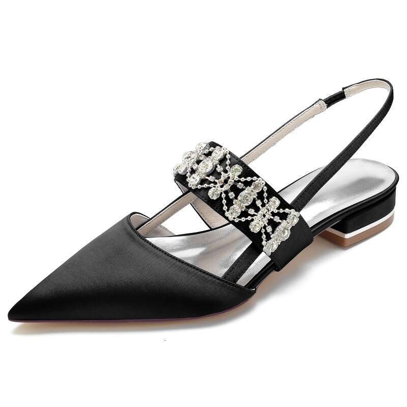 2024 Pointed Sier Insole Flat Sole 36-43 New Rhie Satin Women Ribbon Sweet Sandals 3Cm Thick Heel Pumps