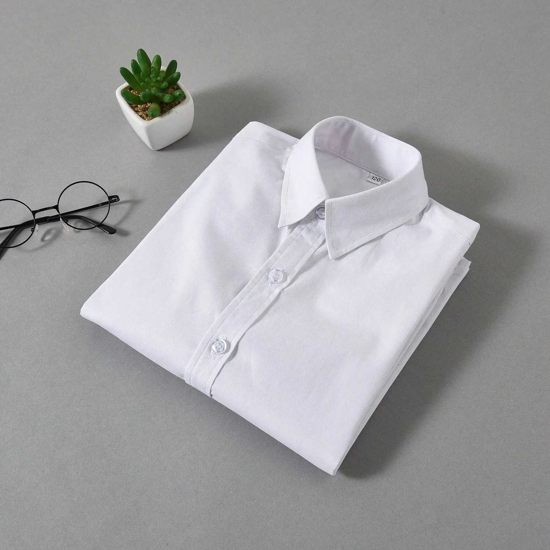 Children Long Sleeve White Shirts School Uniforms Y240906