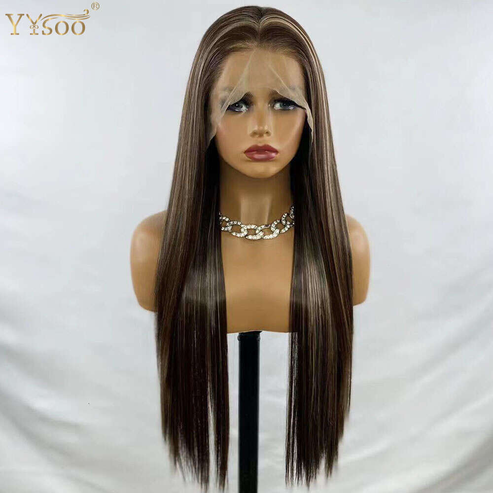 Yysoo Long Silky Straight Hair 13X6 Futura Synthetic Lace Front Wigs For Black Women 103/4/30 Deep Part Glueless Highlights Wig