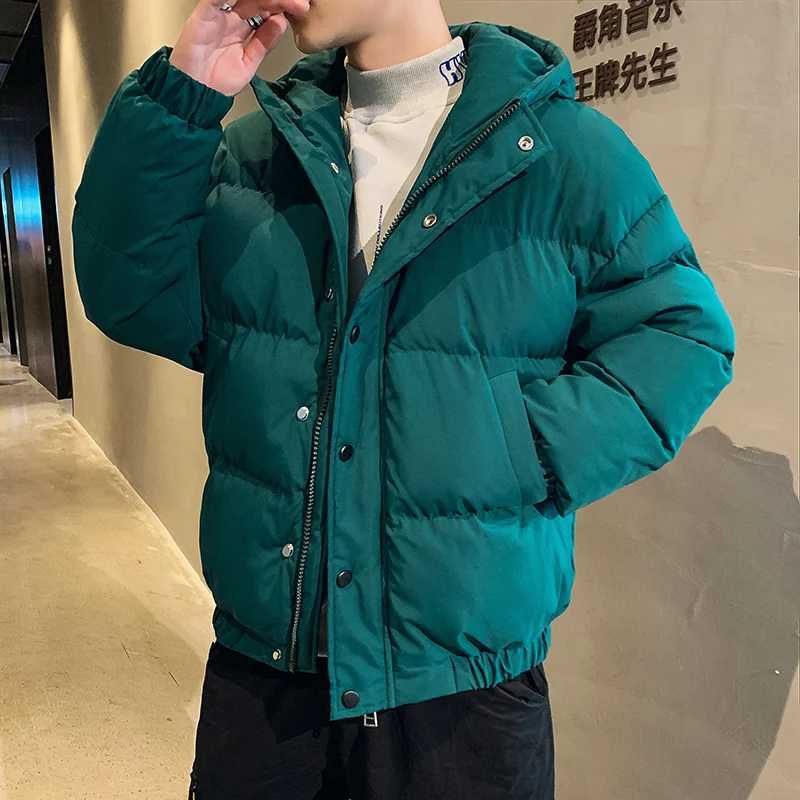 Casual 2024 Autumn Winter Mens Hooded Bread Cotton-Padded Jackets Outwear Solid Color Thick Parkas Windproof Warm Top Down Coat M240906