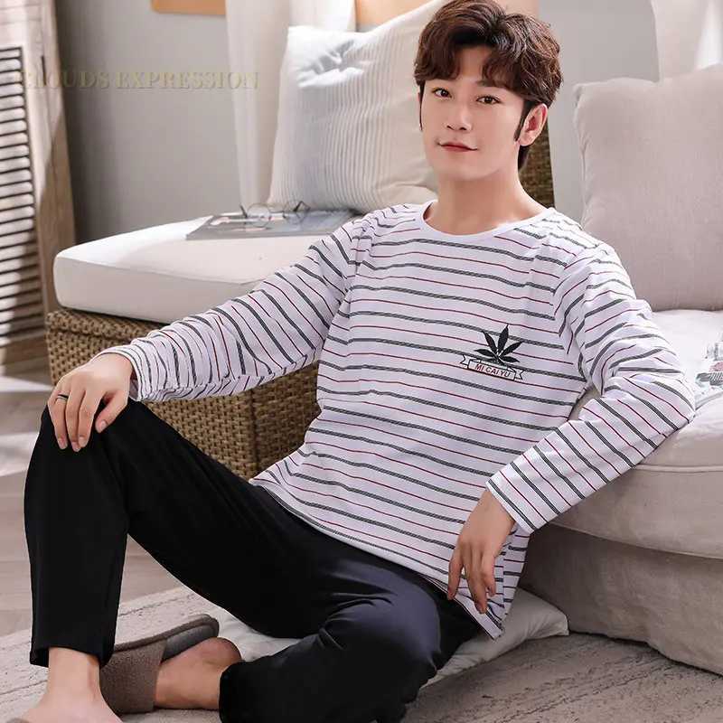 Spring Autumn Plus Size L-4XL PJ Cotton Mens Pajamas Letter Cartoon Pajama Sets Casual Lounge Sleepwear Pyjamas Pijama Homewear Y240906