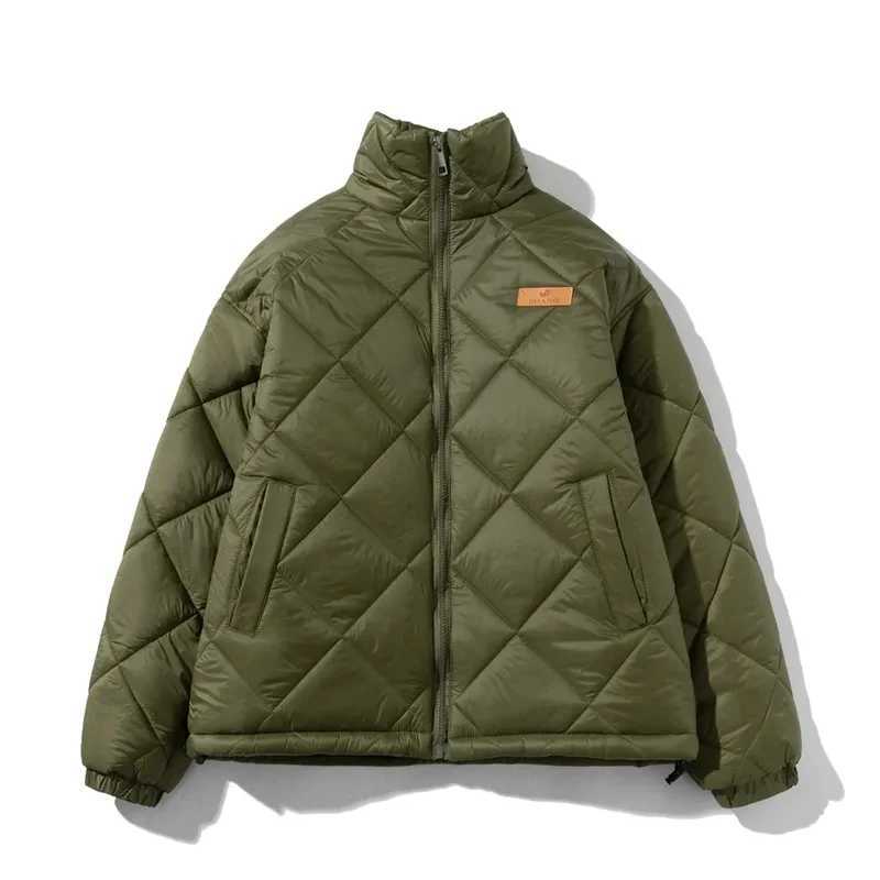 Winter Retro Rhombus Cotton Padded Coats Mens Casual Loose Lightweight Warm Bread Padded Jacket Unisex Standing Collar Parkas M240906