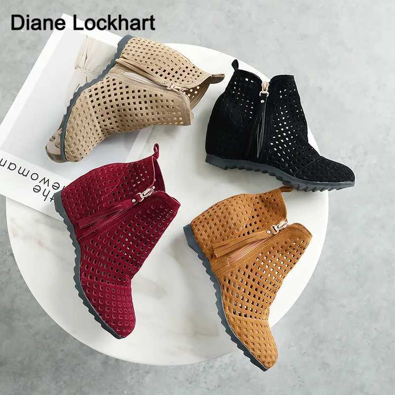 2024 New Womens Summer Clothes Flat Bottom Low Hidden Wedge Cut Zipper Boots Womens Dress Casual Shoes Hot Selling Sizes 34-43 Botas No Print CL240906