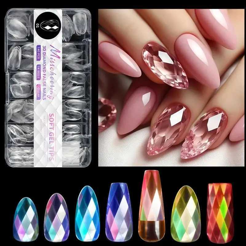 3D Diamond Fake Nail Tip with Unique Cutting Design 120/140 Full Cap Almond and Square Nail Tip Suitable for Home DIY or Salon Use W240905