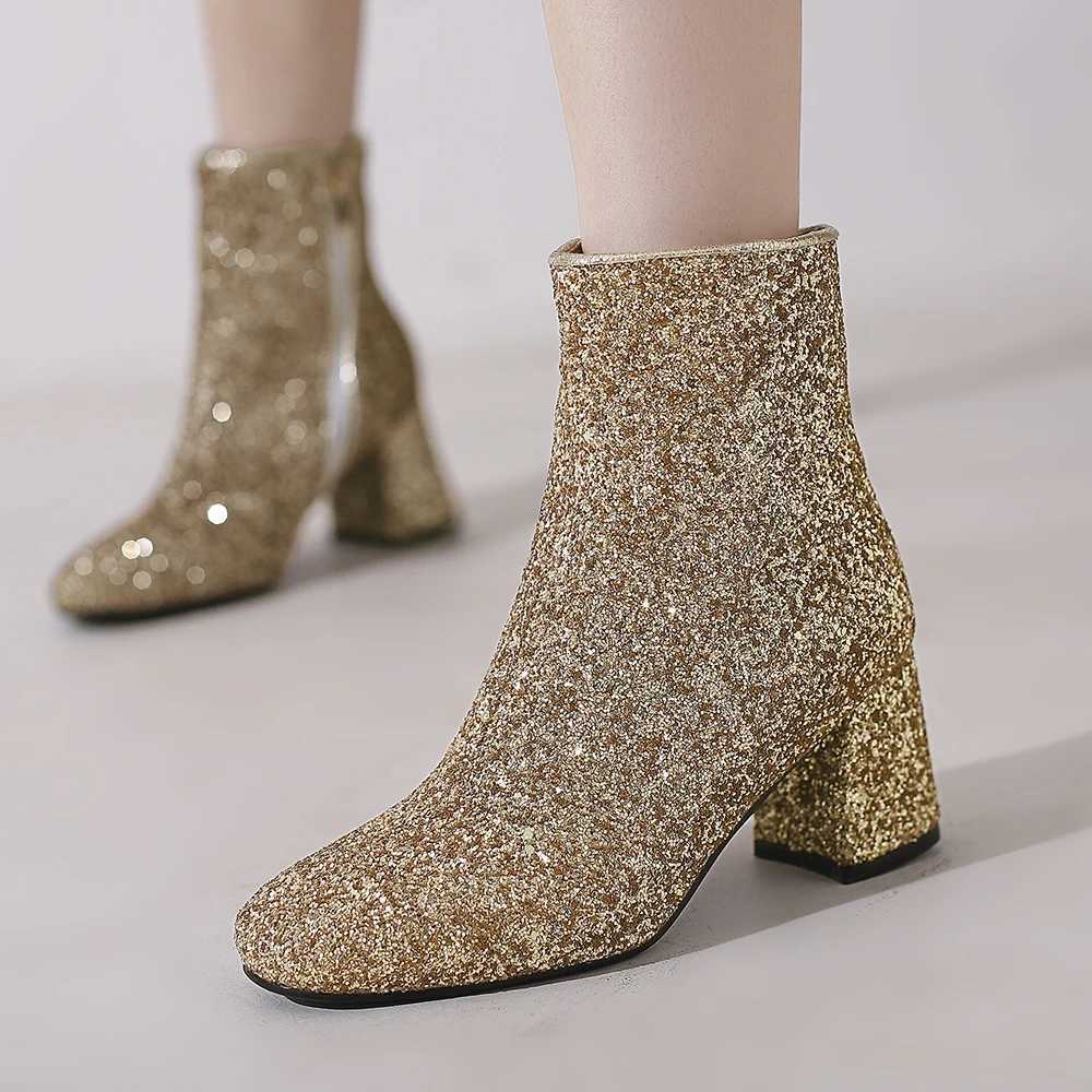 Fashion womens ankle boots new spring sparkling boots transparent sparkling boots sparkling trend high heels luxury designer shoes hot CL240906