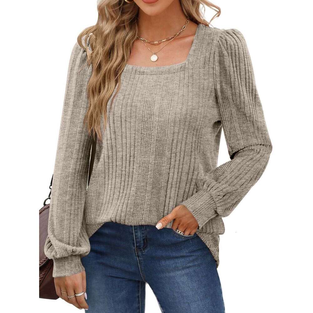 2024 Temu Autumn/Winter New Product Women's Pit Bar Square Collar Fashion Casual Long Sleeve Top