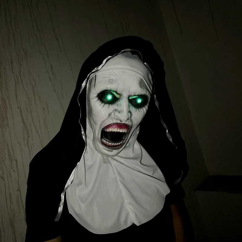 The Nun Latex Mask With Headscarf Crucifix Terror Face Masks Scary Cosplay Thriller Antifaz Para Fiesta Horror Mascara CrossXJ240905