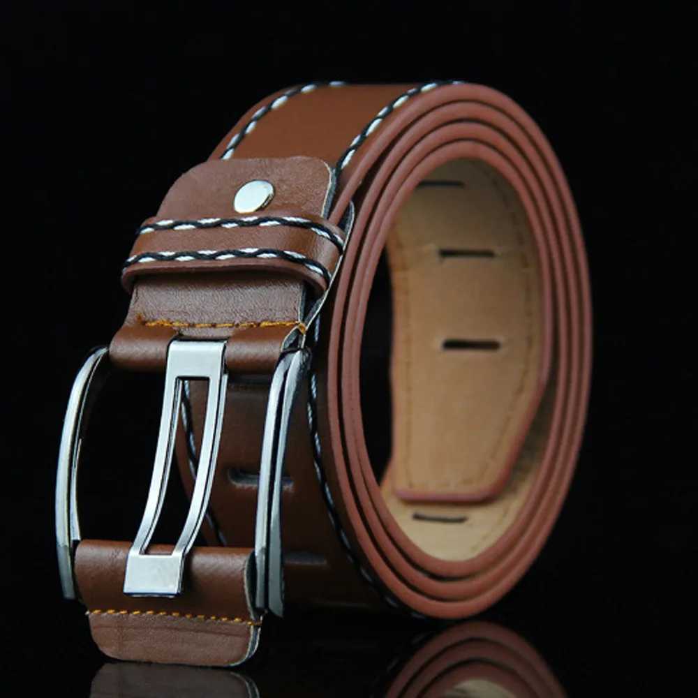 Fashionable mens leather smooth womens buckle belt casual belt womens solid color thin belt W240905