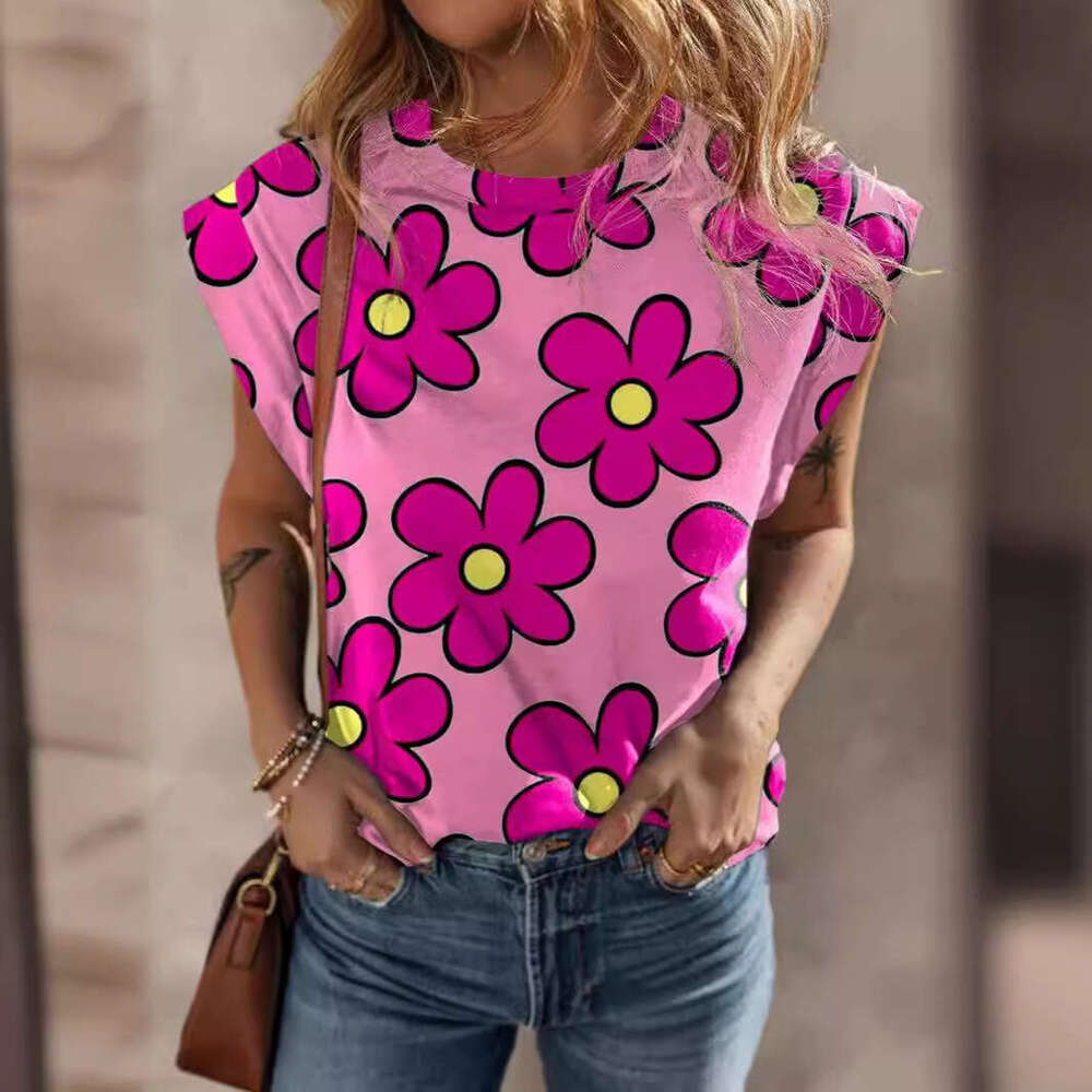 Spring summer new round neck short sleeved pullover for women, fashionable and versatile printed T-shirt