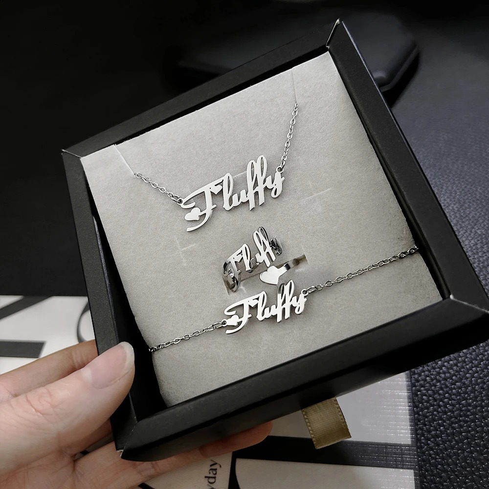 Fashion Custom Stainless Steel Jewelry Sets for Women Baby Name Earrings Set Personalized Customized Nameplate Mothers Day Gift 240906