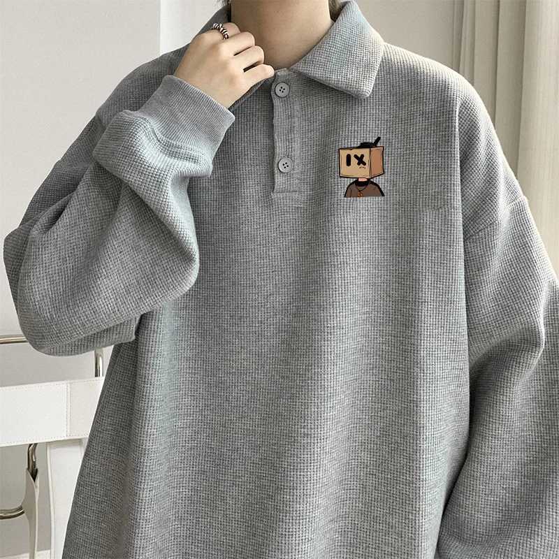 American Retro Pullover Collared Sweatshirt Men Spring Autumn Loose Fitting Ins Trendy Gray Minimalist Long Sleeved Polo ShirtXJ240906