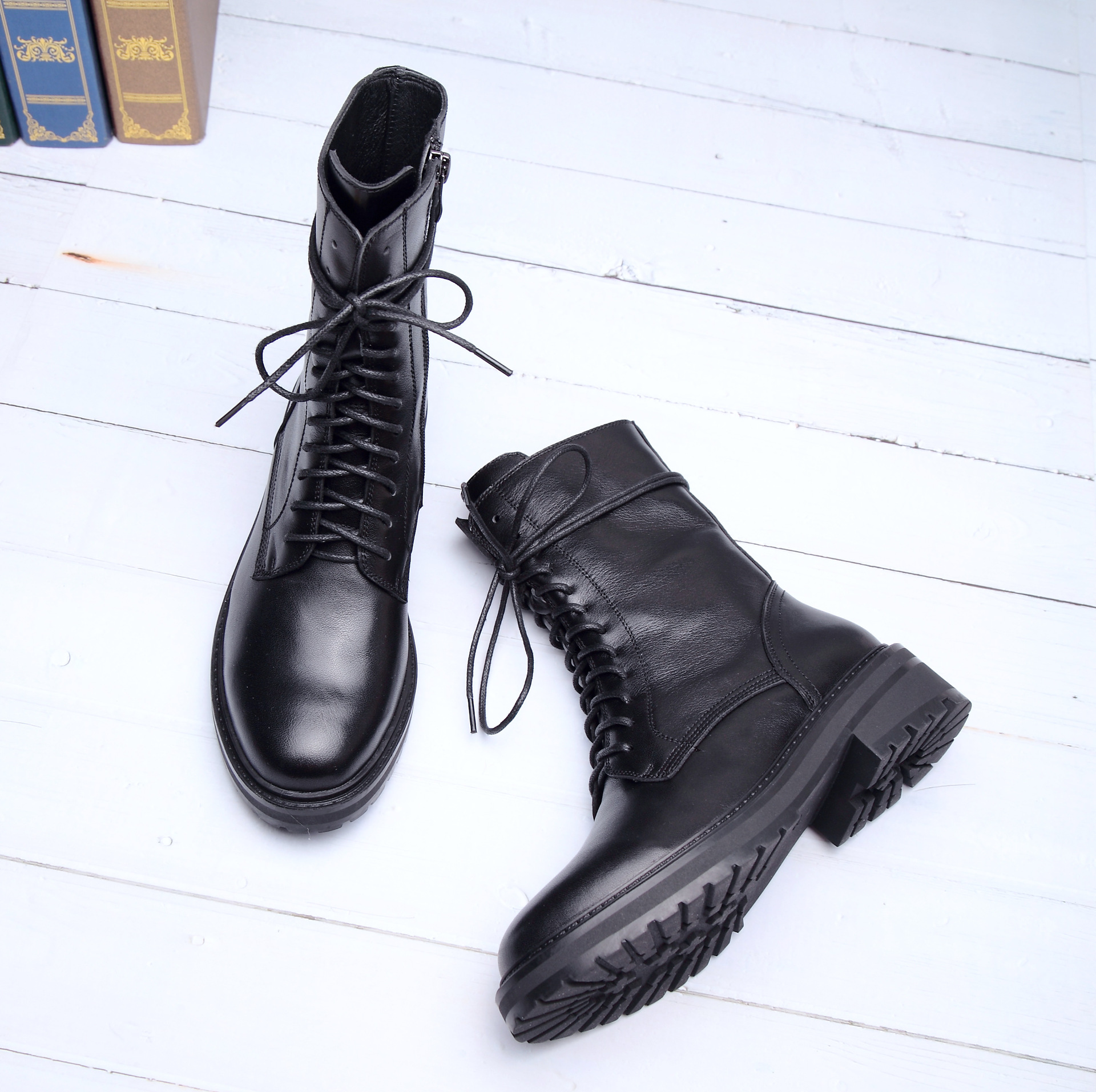 Genuine leather Martin boots women short boots children's shoes high gang thick bottom mid-calf biker boots knight boots women