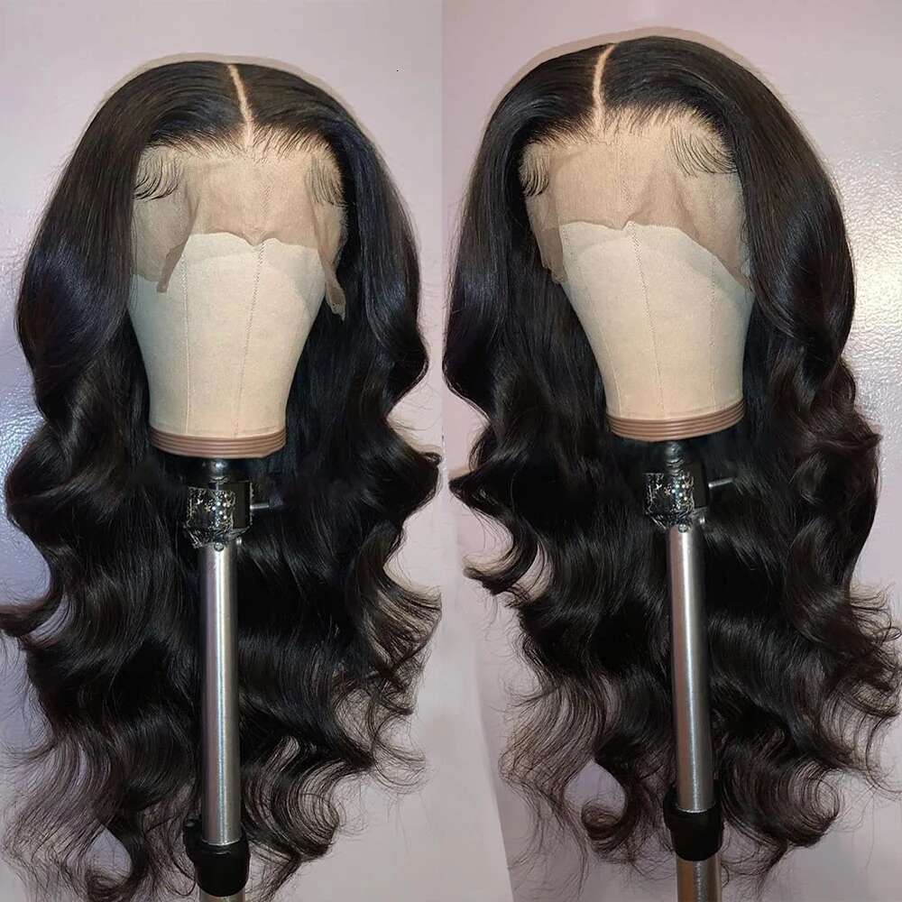 MXWIG Orange Ginger Blue Synthetic Lace Front Wig Middle Part Body Wave Wigs For Women Use Blonde Black Hair