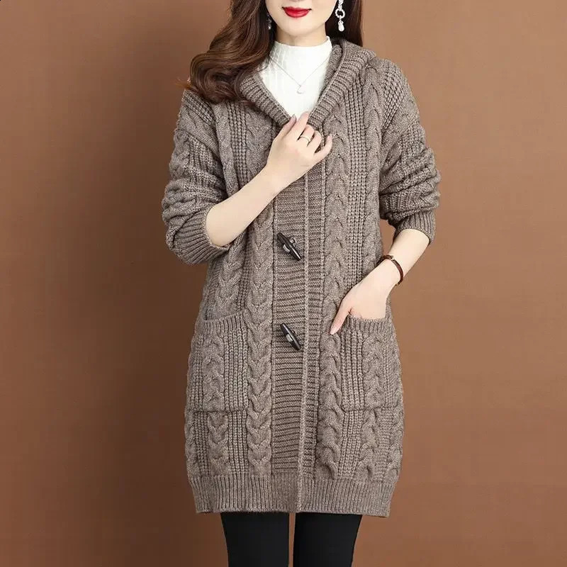 5XL Large Autumn Thick Sweater Fashion Hoodie Knitted Jacket Womens Open V934 240905