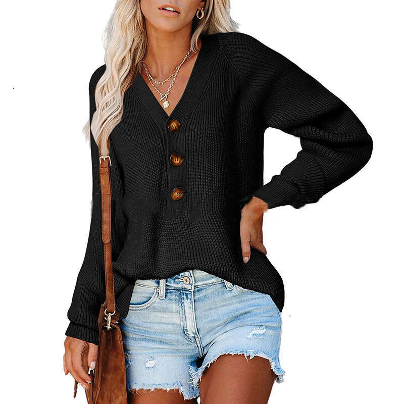 2024 autumn and winter button new knitted V-neck sweater for women