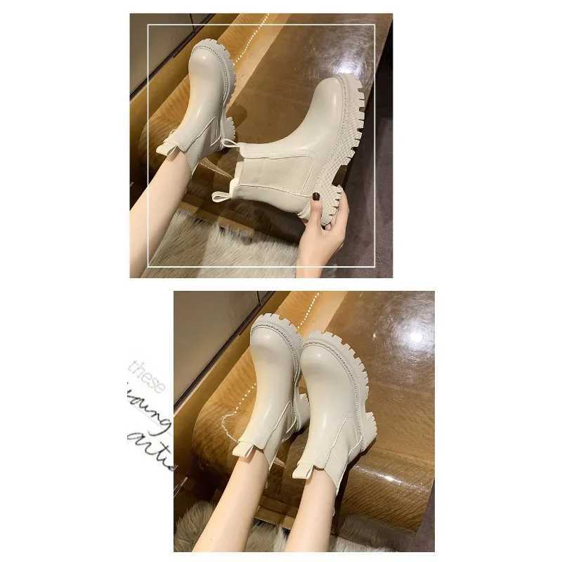 New Autumn Winter Chelsea Boots Womens Platform Brown Black Beige White Ankle Boots Womens Fur Short Fat Punk Gothic Shoes CL240906