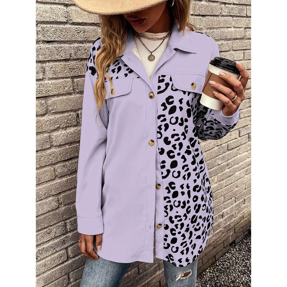 2024 cardigan top women's autumn and winter new item leopard print single breasted mid length shirt jacket for women
