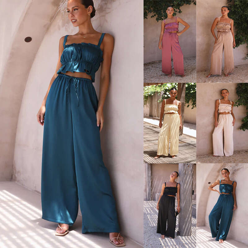 Summer new women's fashion street wide leg two-piece set for ladies