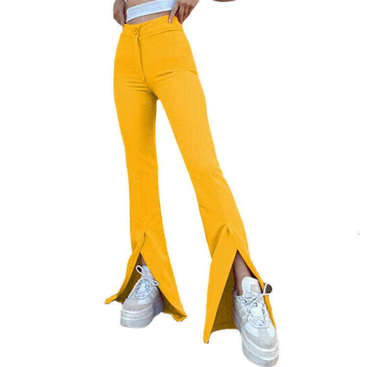 fashion temperament commuting slit small personality solid color bell bottom pants 2024 spring/summer style