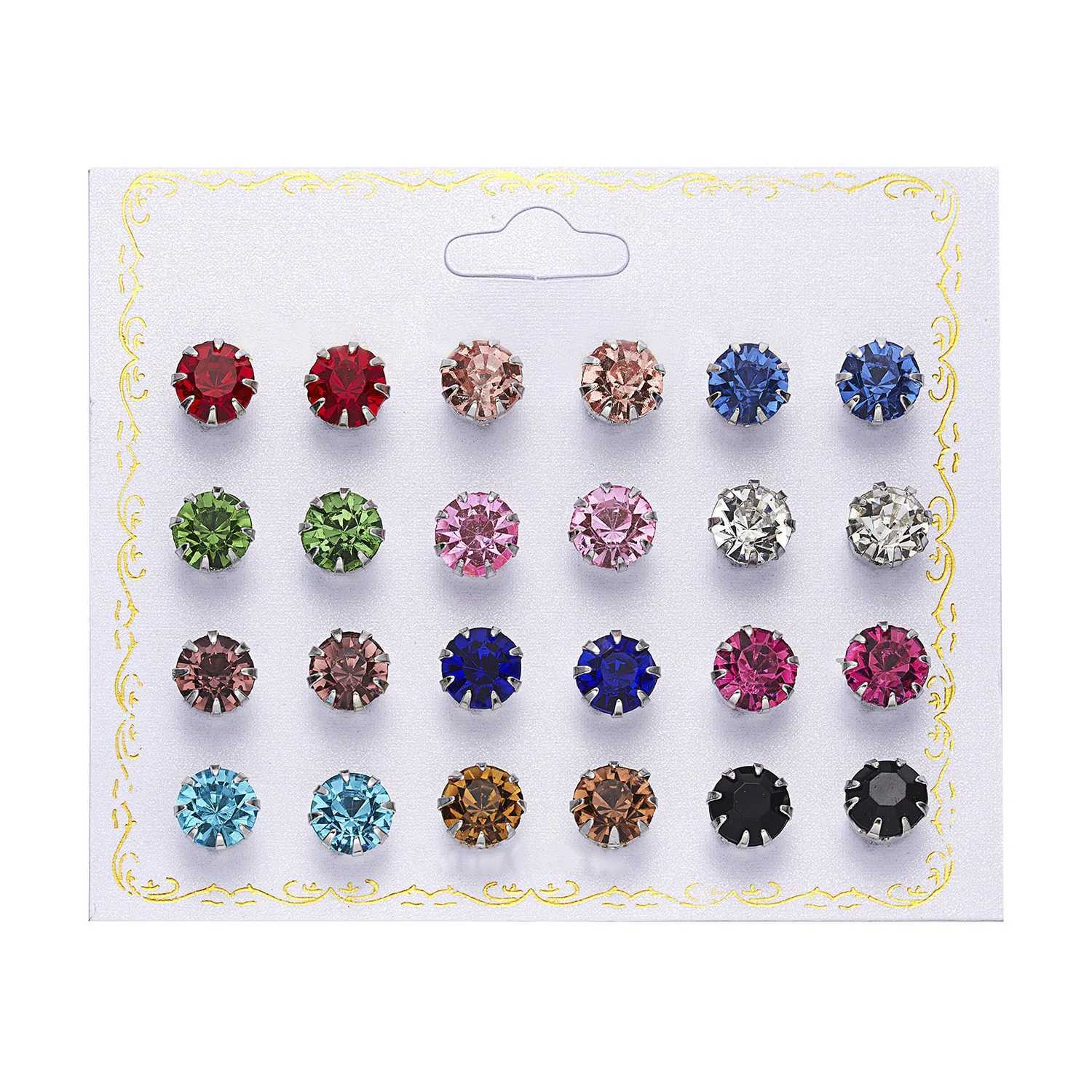 30Pcs/24Pcs Stud Earrings Simple Geometric Six Crystal Zircon Earrings Set Retro Temperature Pearl Earrings W240803