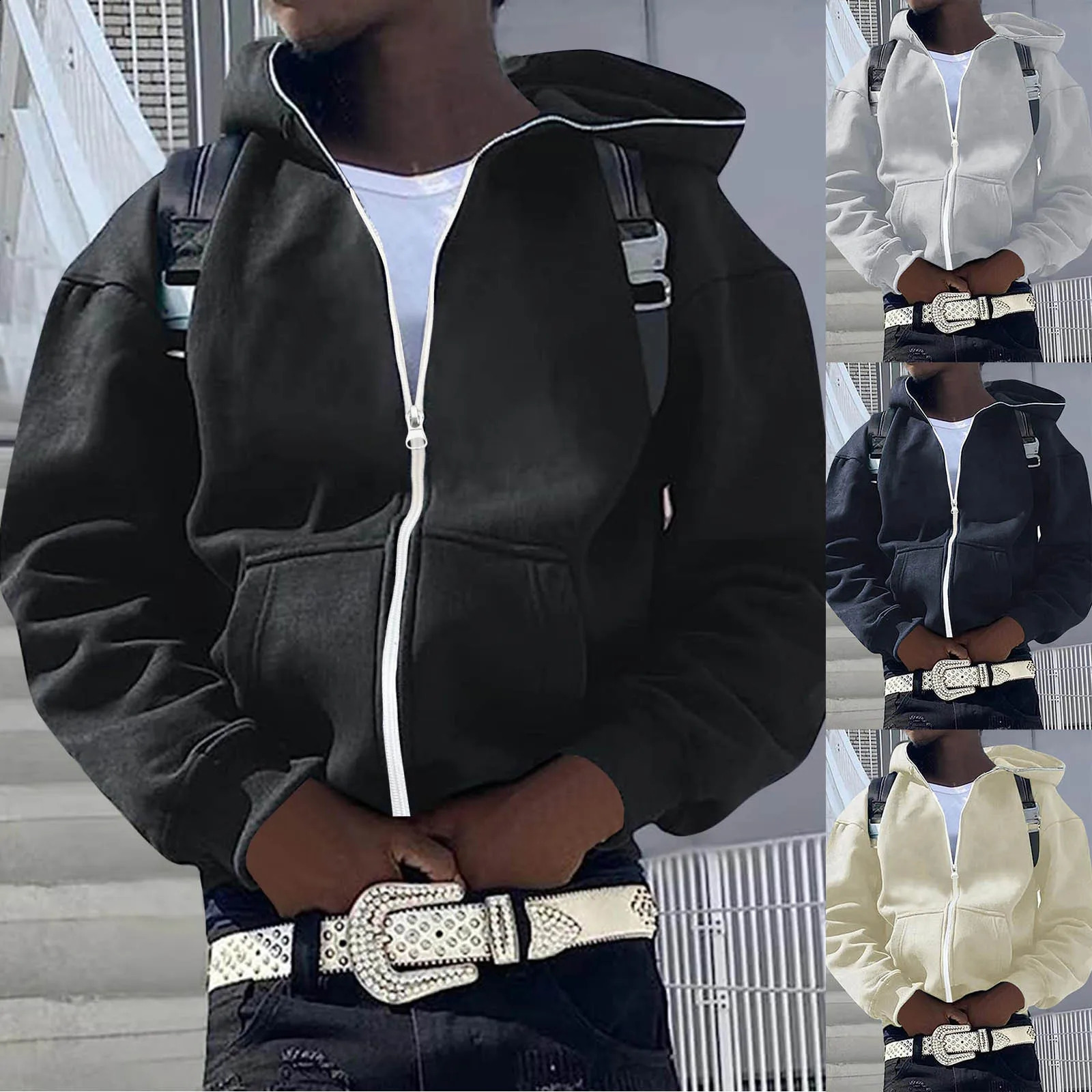 Mens And Womens Hooded simple pocket long sleeve loose Casual Hip Hop Hooded Streetwear Cardigan Boondocks Hoodie for Men 240906