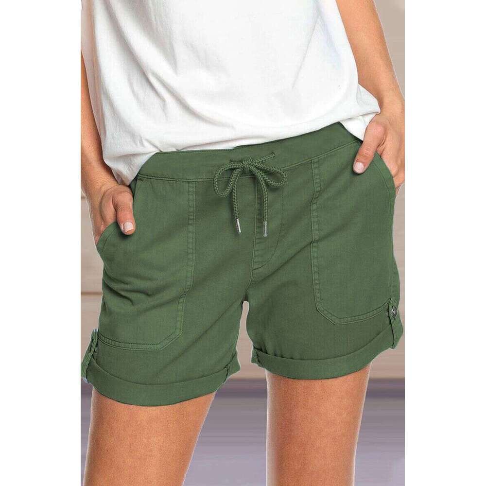 2024 summer new solid color straight leg casual pants for women with lace up shorts