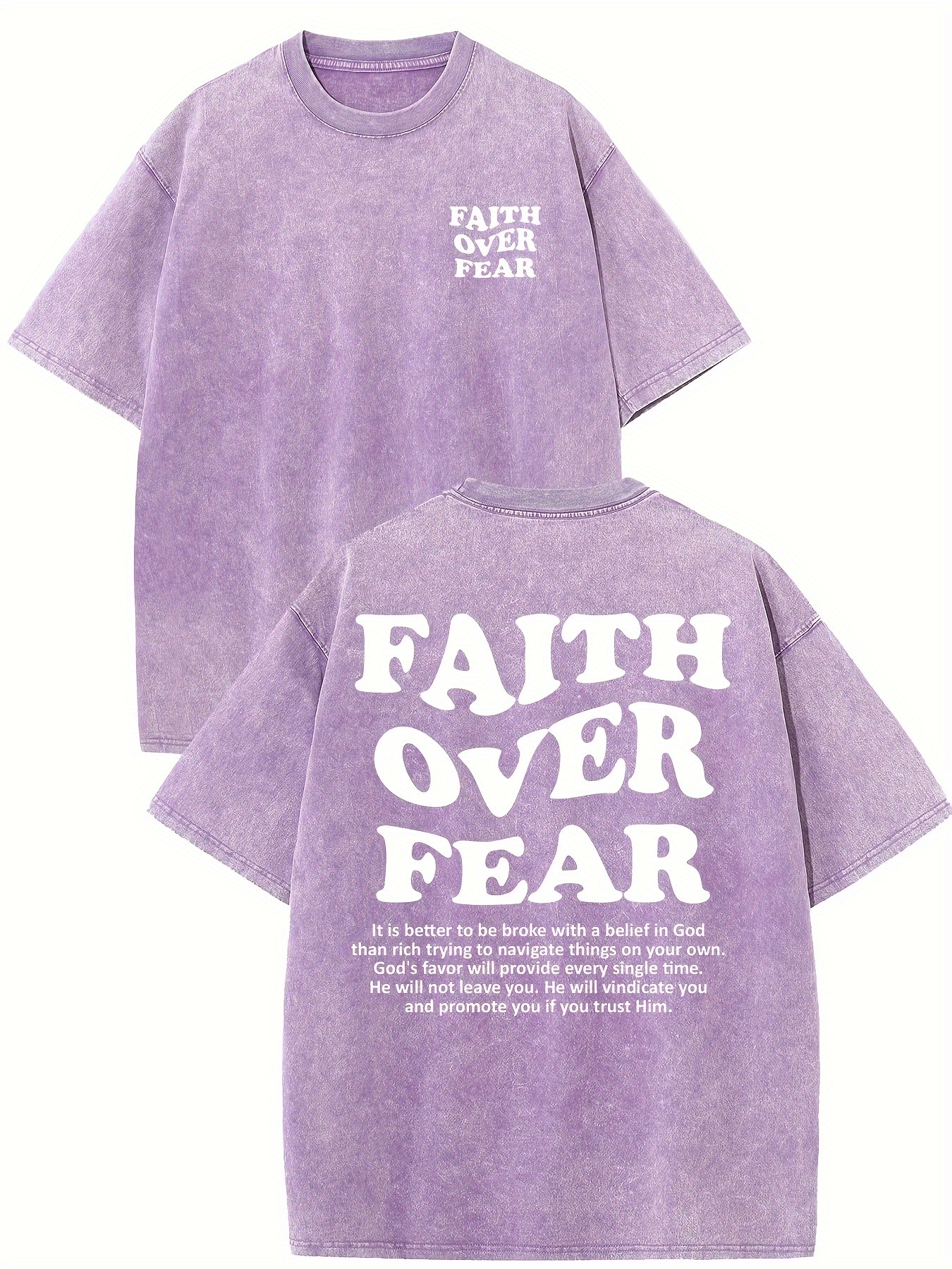Faith Over Fear Casual T-shirt Vintage Washed Street Monogrammed Cotton T-shirt Mens T-shirt Made Of Old Dark Wind Streetwear Drop-shoulder Sleeve Rou