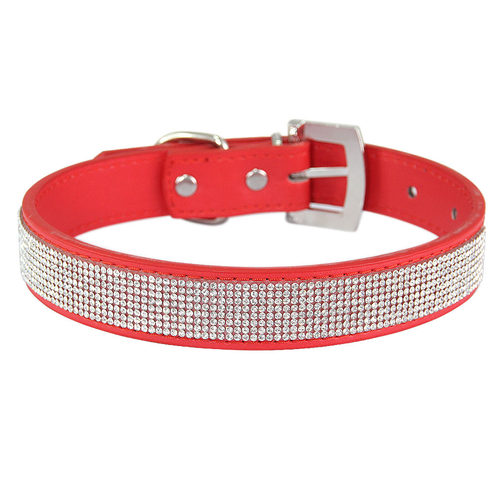 Pet cat collar dog collar shiny leather diamond collar adjustable suitable for wearing by various types of pets