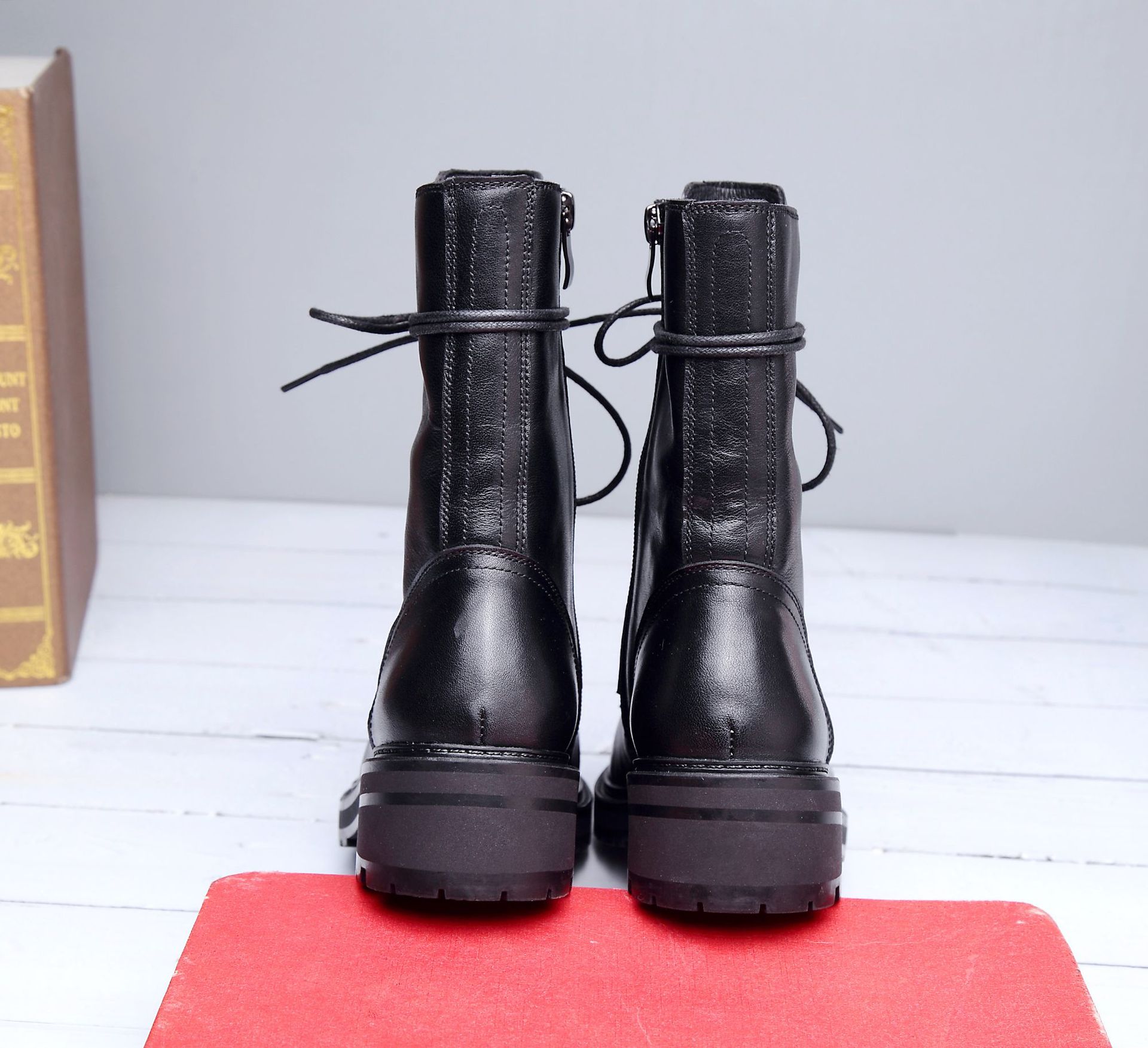 Genuine leather Martin boots women short boots children's shoes high gang thick bottom mid-calf biker boots knight boots women