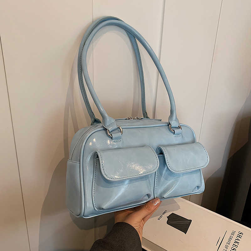High end PU large capacity bag for women fashionable double pocket armpit bag versatile shoulder bag 240915