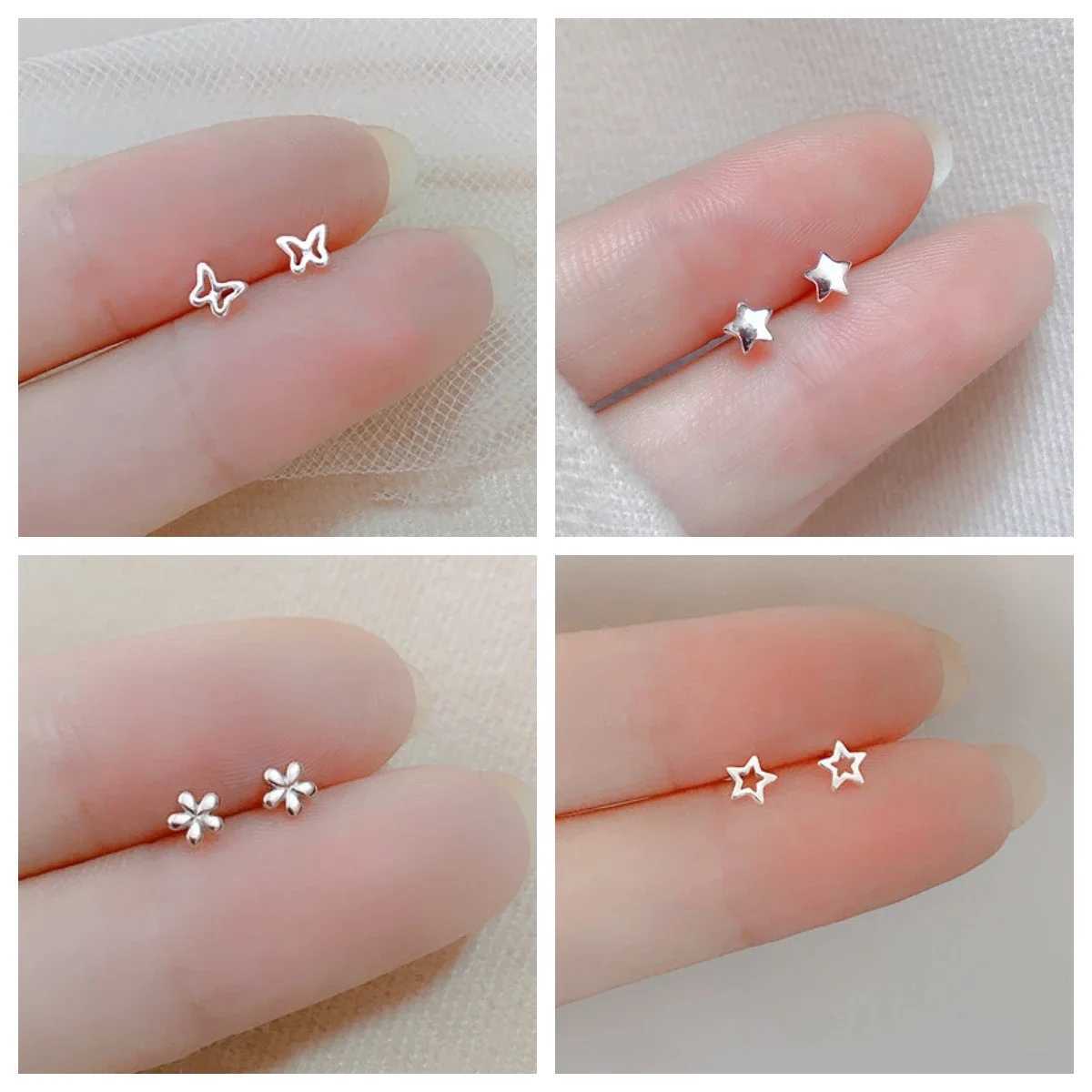 New heart-shaped earrings worn daily by women with low allergy minimum size cute star silver girl perforated jewelry gift W240803